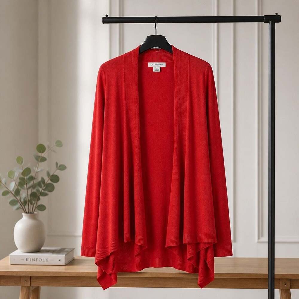 Liz Claiborne Women's Red Open Front Lightweight Drape Cardigan XL